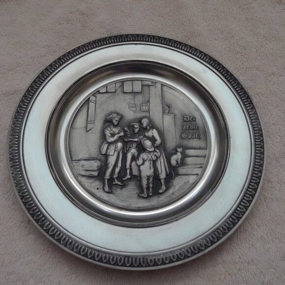 SKS Zinn 95% Pewter Plate The Poor Sparrow Der Arme Spatz German Vintage 8" - Picture 3 of 7